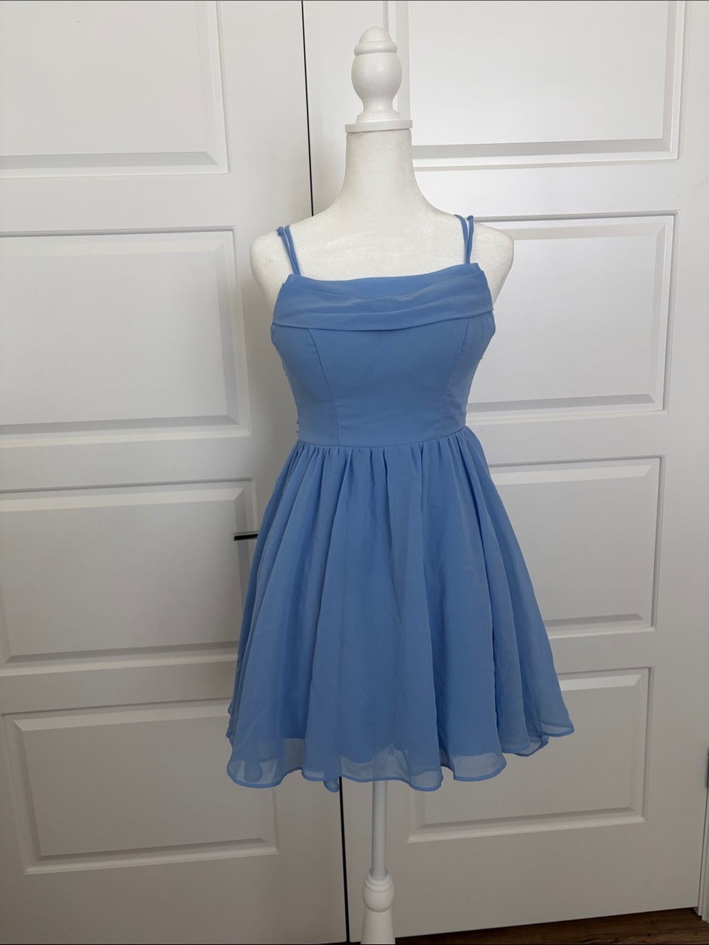 Light Blue Spaghetti-Strap Chiffon Mini Dress